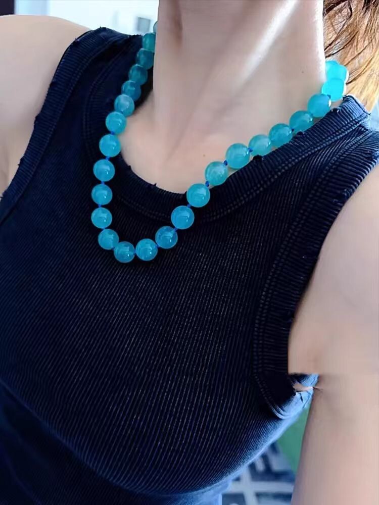 Natural Ice Green Amazonite Gemstone Round Beads Reiki Necklace 12mm AAAAAA