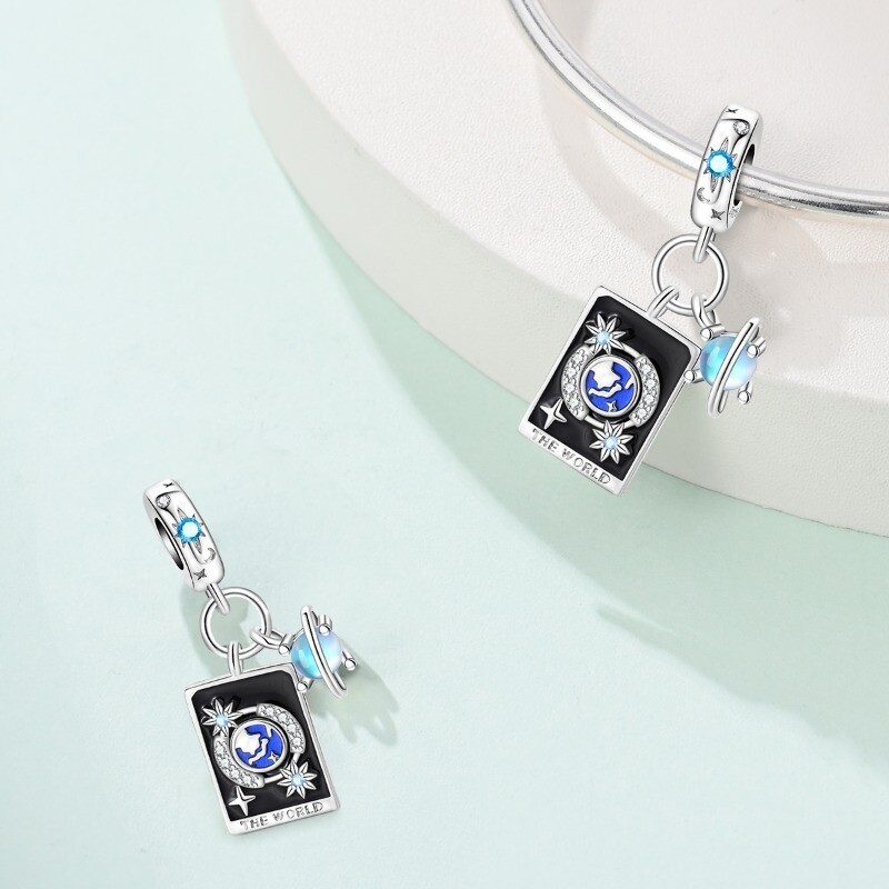 KUNSIR 925 Sterling Silver Charm For Bracelet World Tarot Card Pendant Charm DIY