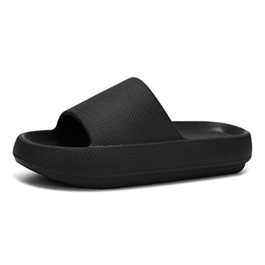 Slides for Women and Men Sandals Pillow Slippers Shower 10 Women/8 Men Black