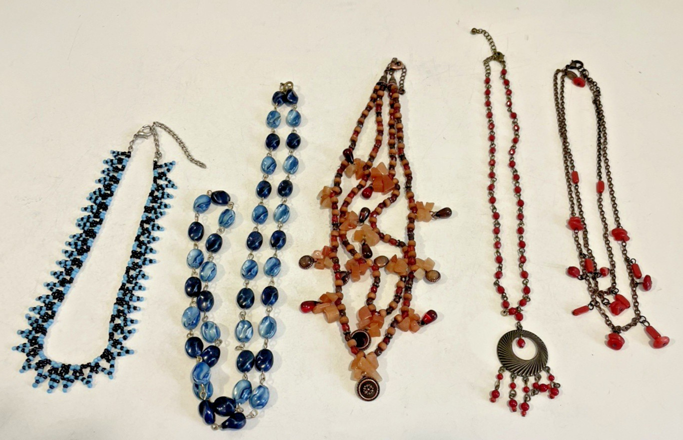 Costume Jewelry Lot (5) Beads – Stones – Plastic – Glass