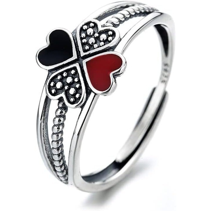 Women’s 925 Sterling Silver Exquisite Sweet Red and Black Love Ring