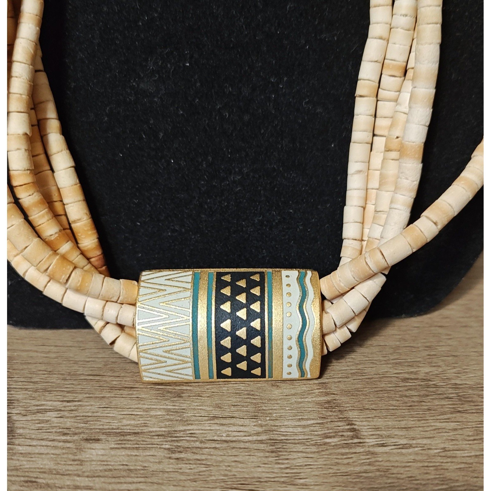 Vintage Laurel Burch Umbia Necklace Earrings Set Tribal Geometric Multi Strand