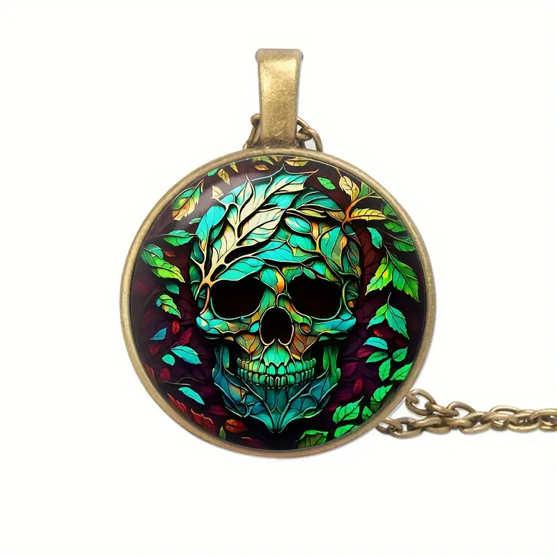 Skull Pattern Round Pendant Necklace Jewelry Gift