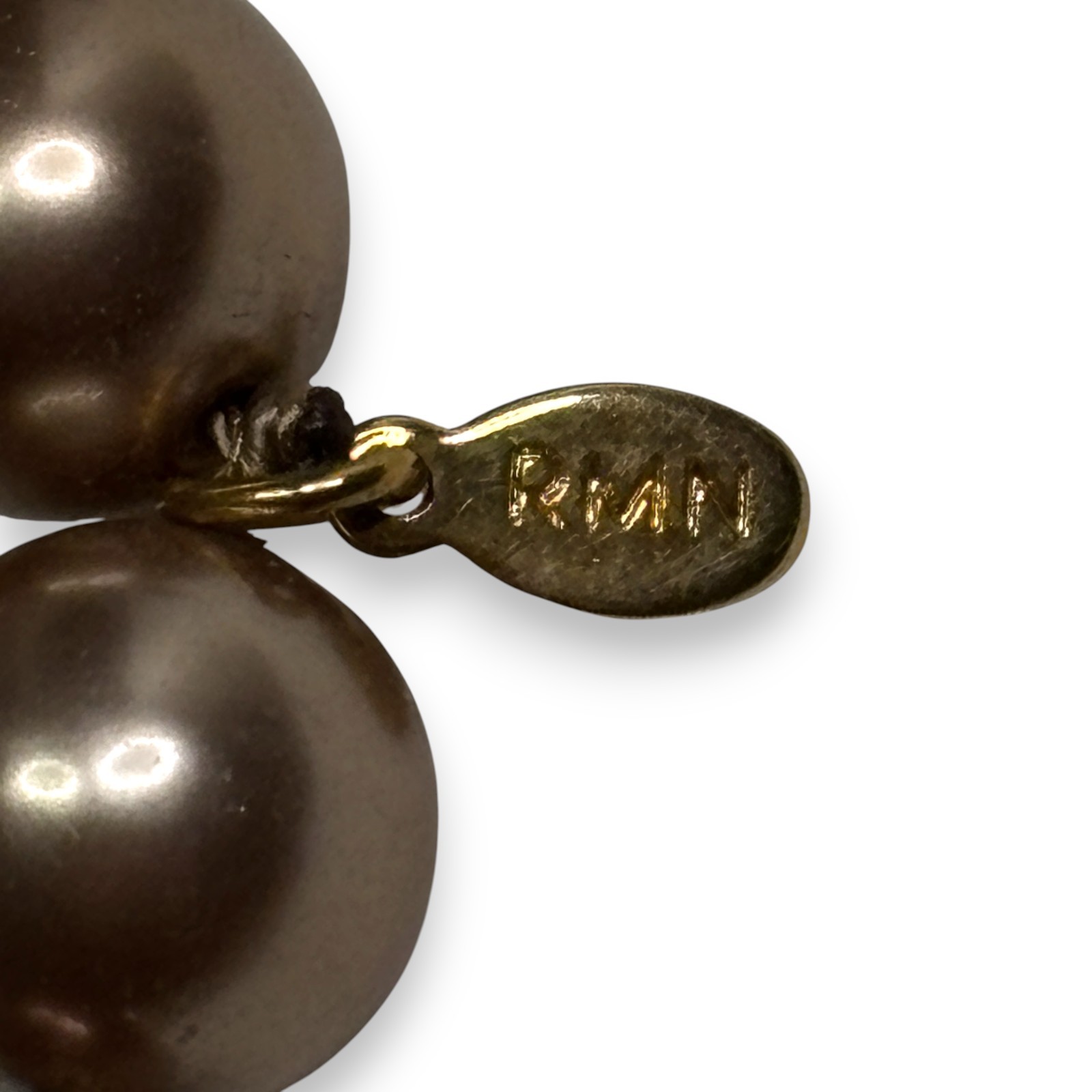 Roman Mid-Century Faux Pearl Necklace 30 Inch Brown Beige Knotted Opera Length