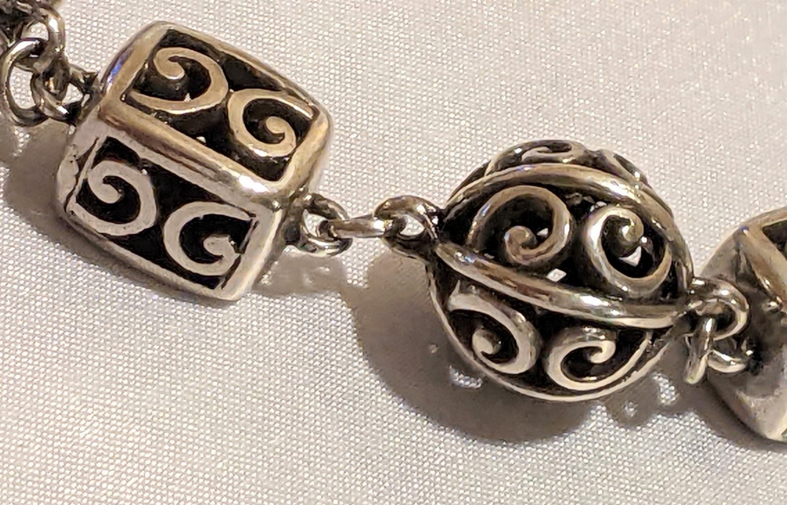 Brighton Treasures Necklace Silver Plated Round and Square Beads 16-18″ EUC