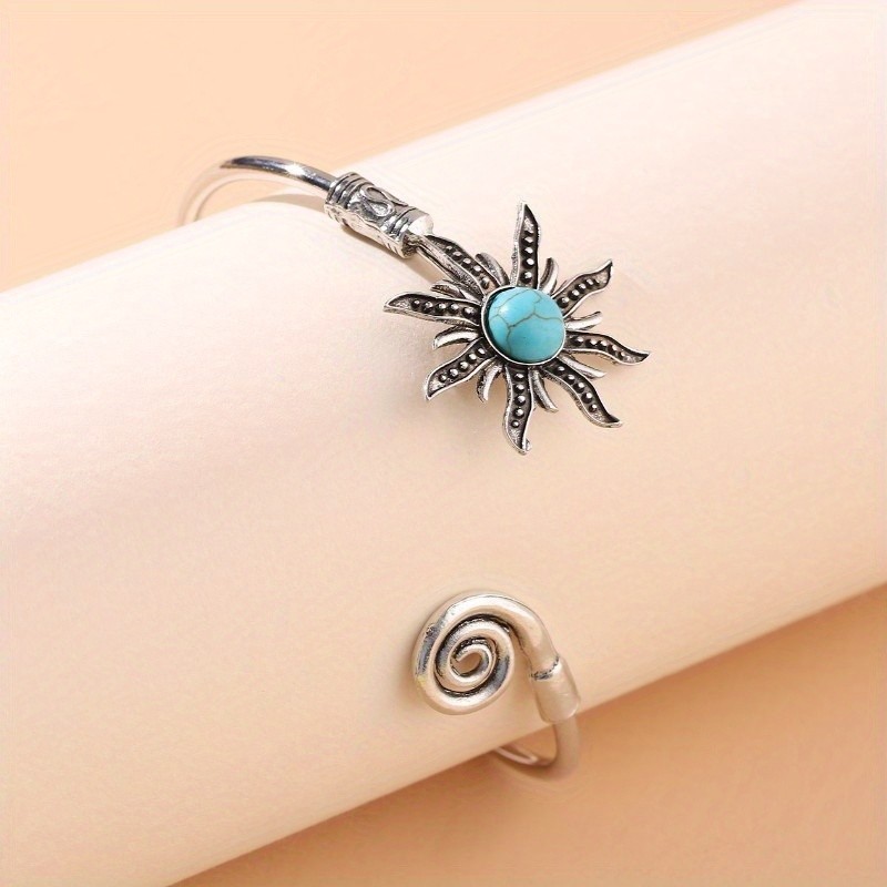 Women’s Retro Sunflower Turquoise Alloy Bracelet Adjustable Opening Bracelet