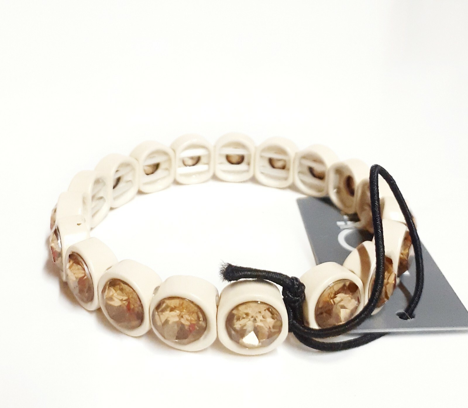 Noir Jewelry Colorful Crystal Brulee Stretch Bracelet Ivory Gold One Size NWT