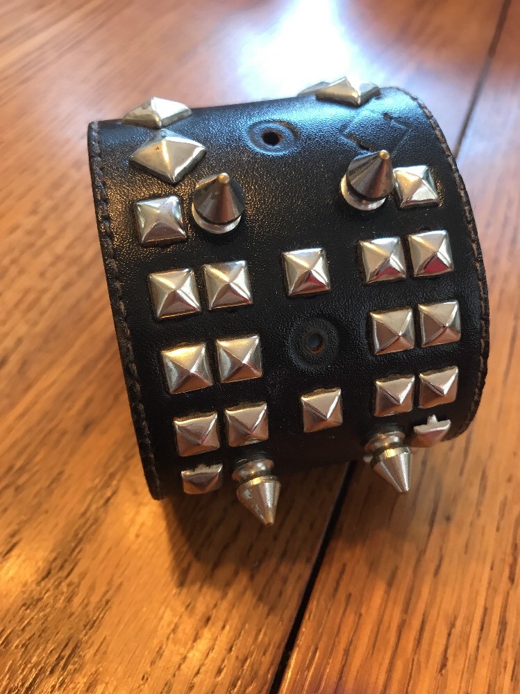 FUNK PLUS Spikes Metal Studs Black Leather Wristband Cuff Bracelet Ships N 24h