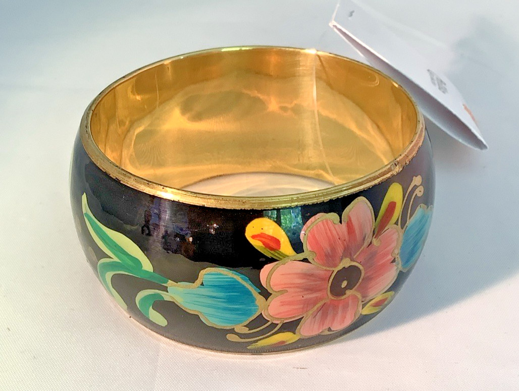 Antika Collection Hand Painted Bracelet Made In India Floral Design Enamel Brass