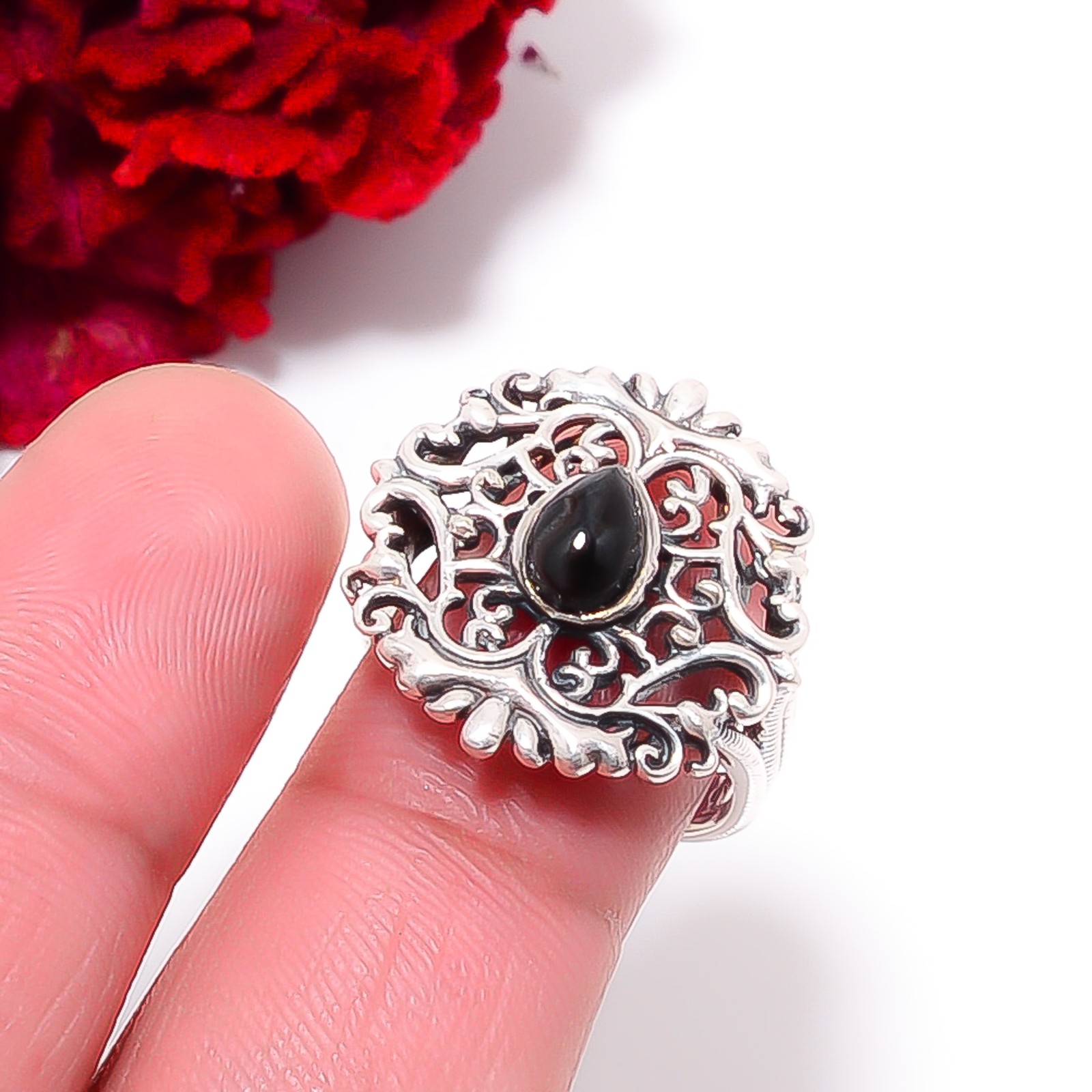Black Onyx – Brazil Designer Handmade 925 Sterling Silver Ring S.8 R9807