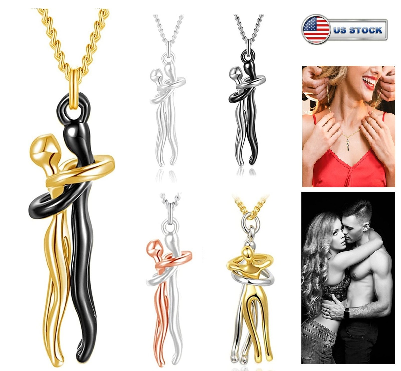 Affectionate Hug Couples Necklace Valentine’s Day Embrace Chain Unisex Jewelry