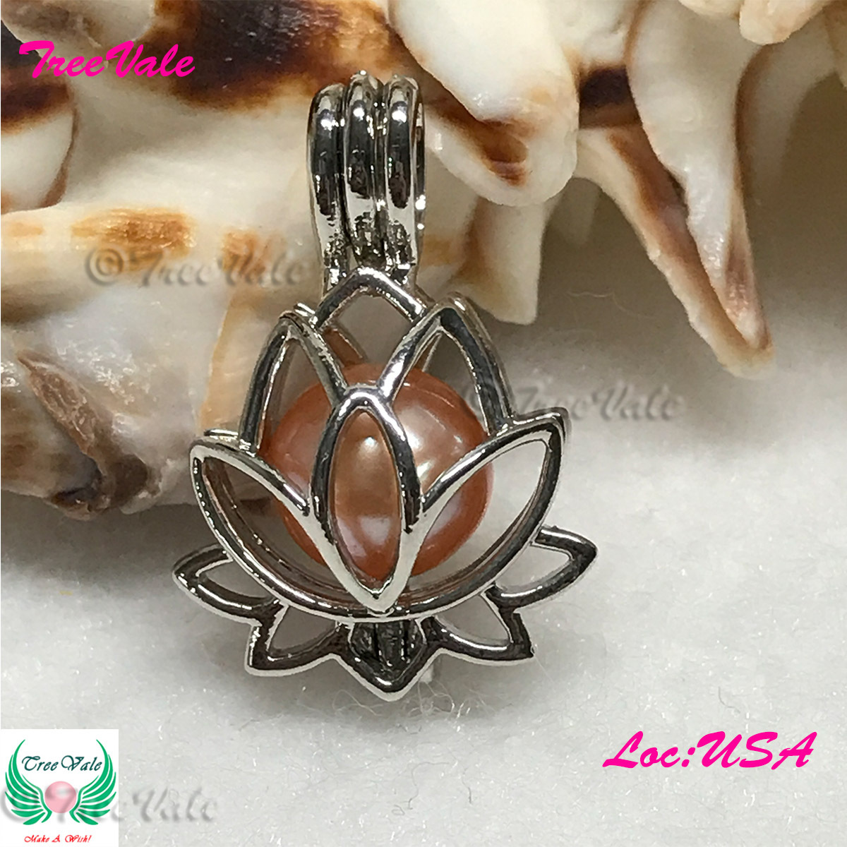 Lotus Flower I – Silver Plated – Locket Pearl Cage Pendant – Hold 6mm – 7mm