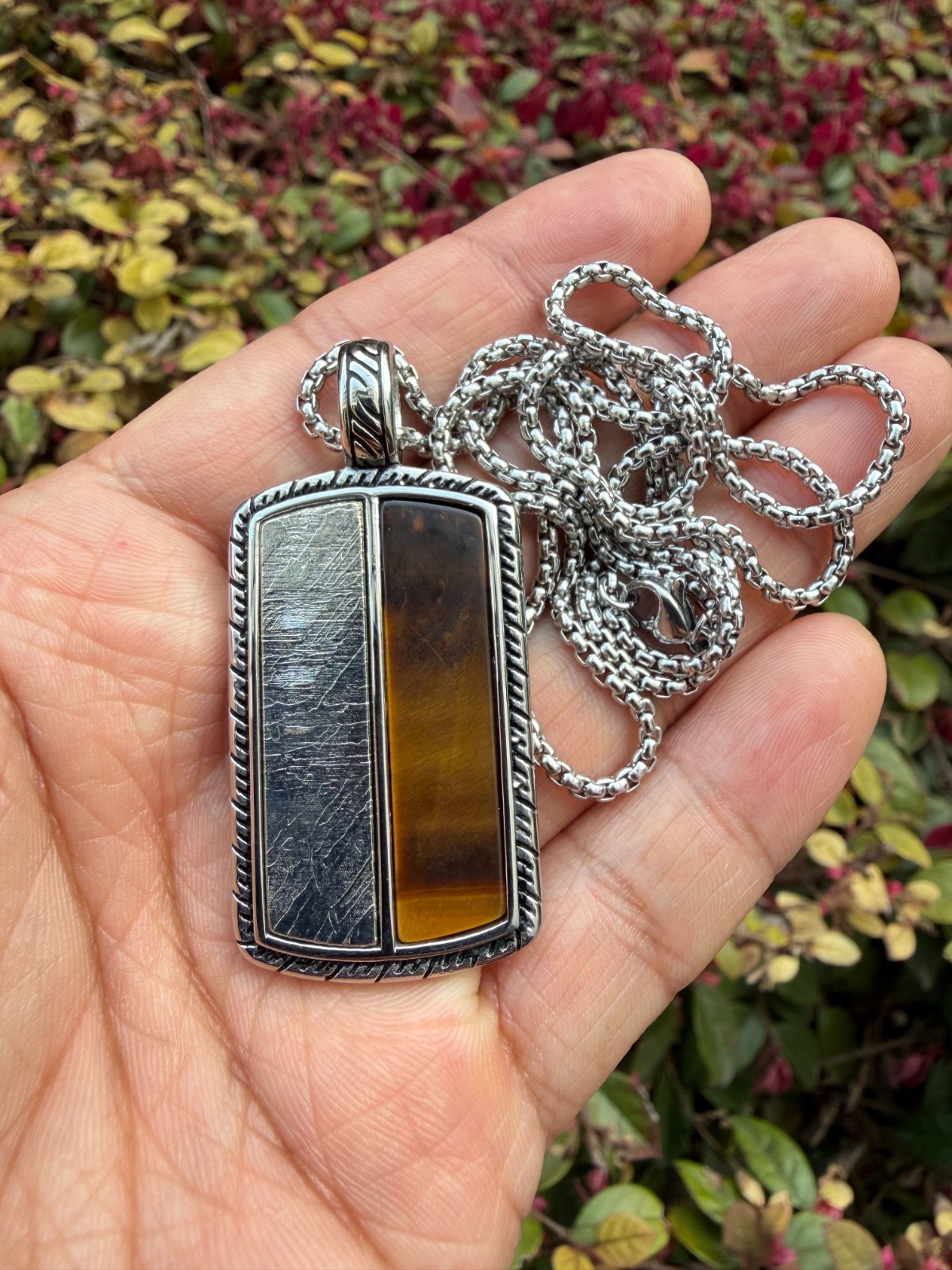 Natural Meteorite Tiger Eye Pendant Gemstone Jewelry Gift for Men Women