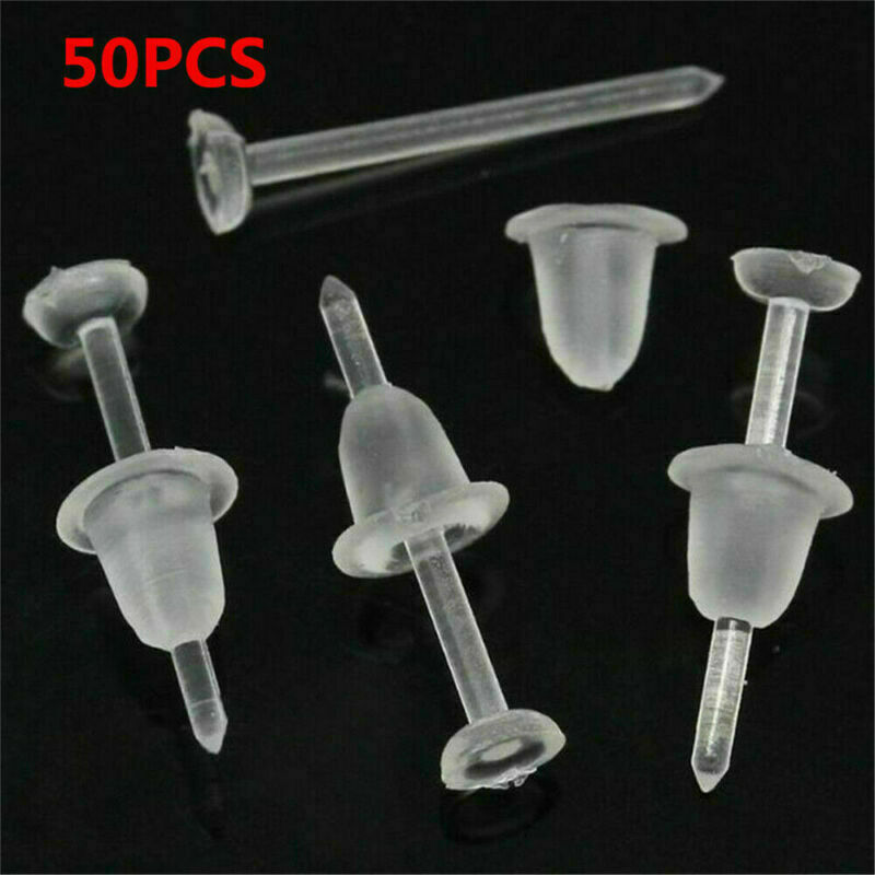 50/500pcs Clear Plastic Stem Rubber Anti-Allergy Ear Stud Replacement Earrings