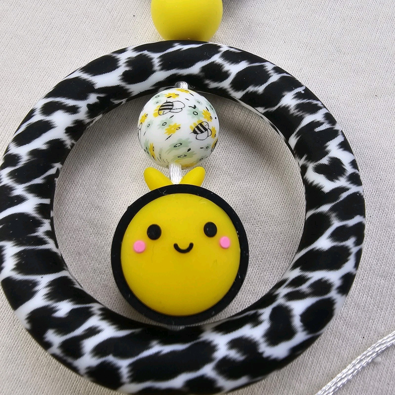 Car Rearview Mirror Charm Silicone Beads Circle Be Kind Bumble Bee And Tassle