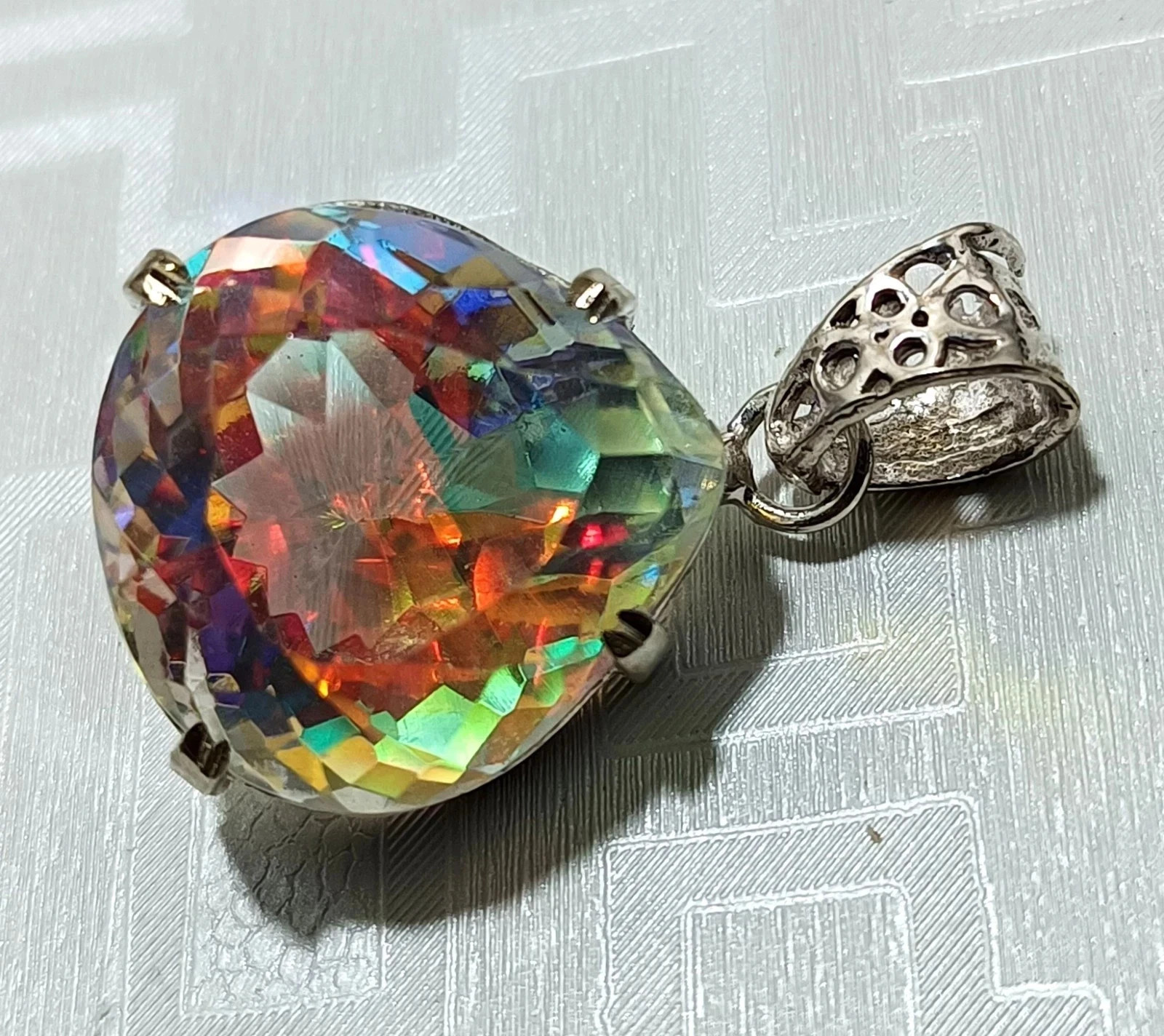 A+ Natural Mystic Topaz Pear Cut Rainbow Pendant 82.60 Ct MR Gems Certified T02