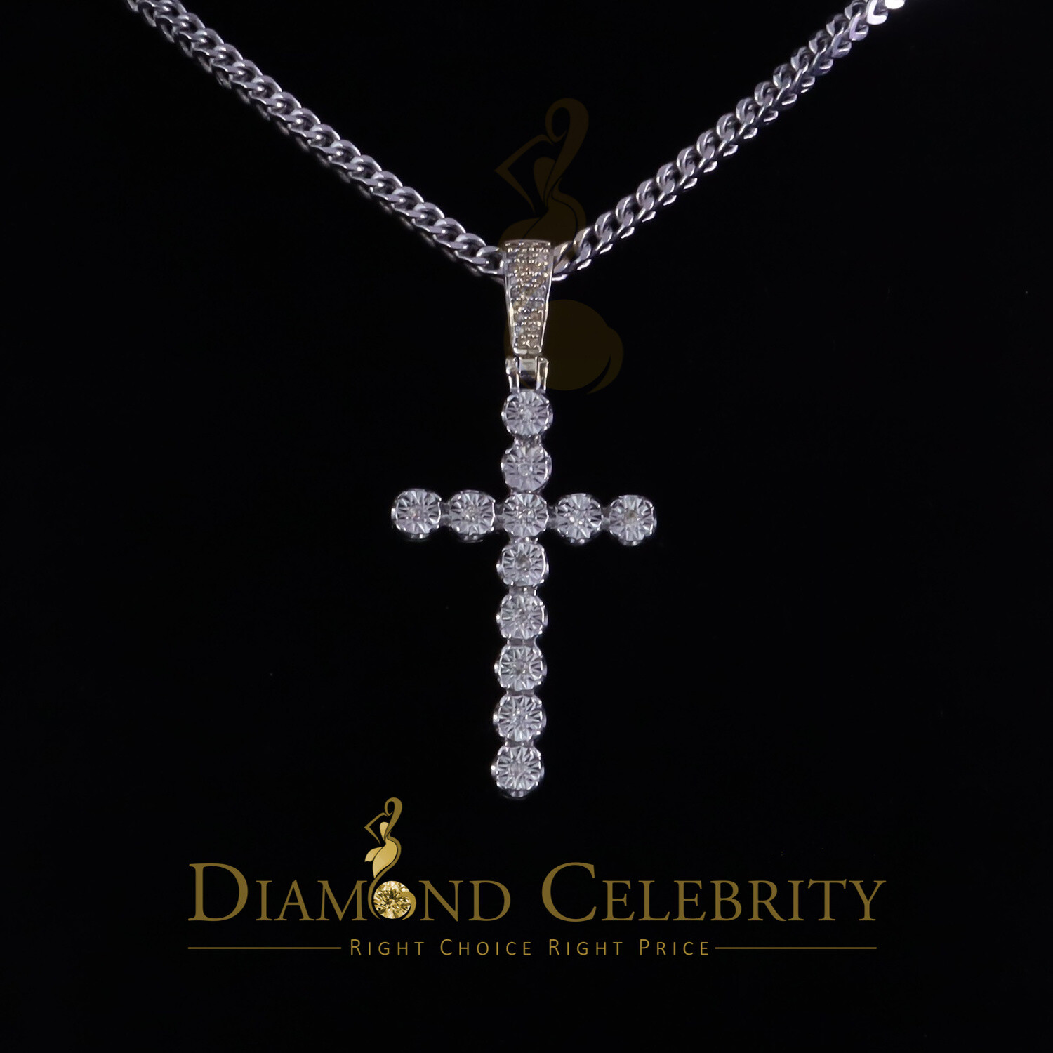 0.15CT Real Diamond Round 925 Sterling Silver with Cross White Necklace Pendant