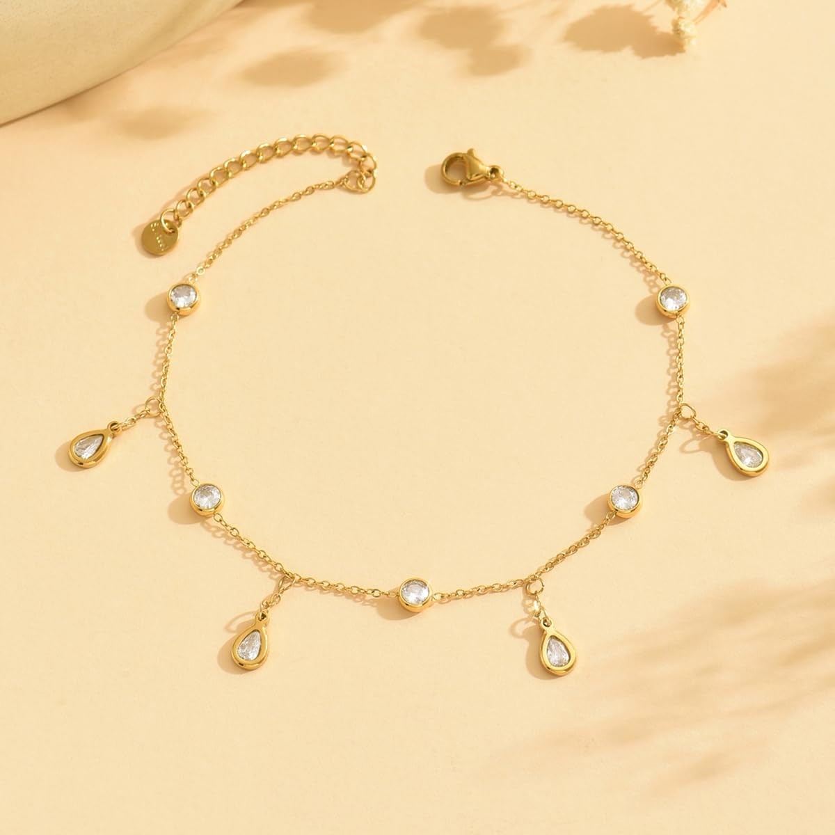 Anklet Bracelets for Women 18K Gold Plated Tennis Anklets Droplet CZ-Gold