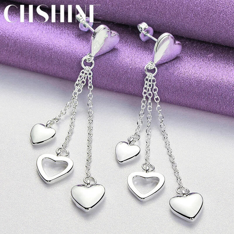 CHSHINE 925 Sterling Silver Solid/Hollow Heart Earrings Fashion Charm Jewelry