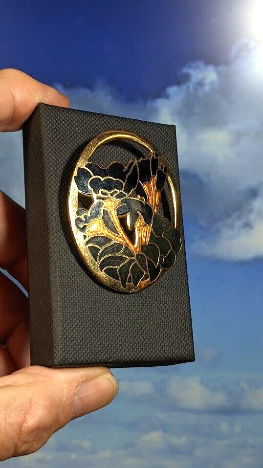 Vintage Cloisonné Enamel Floral Brooch, in Box. 52mm