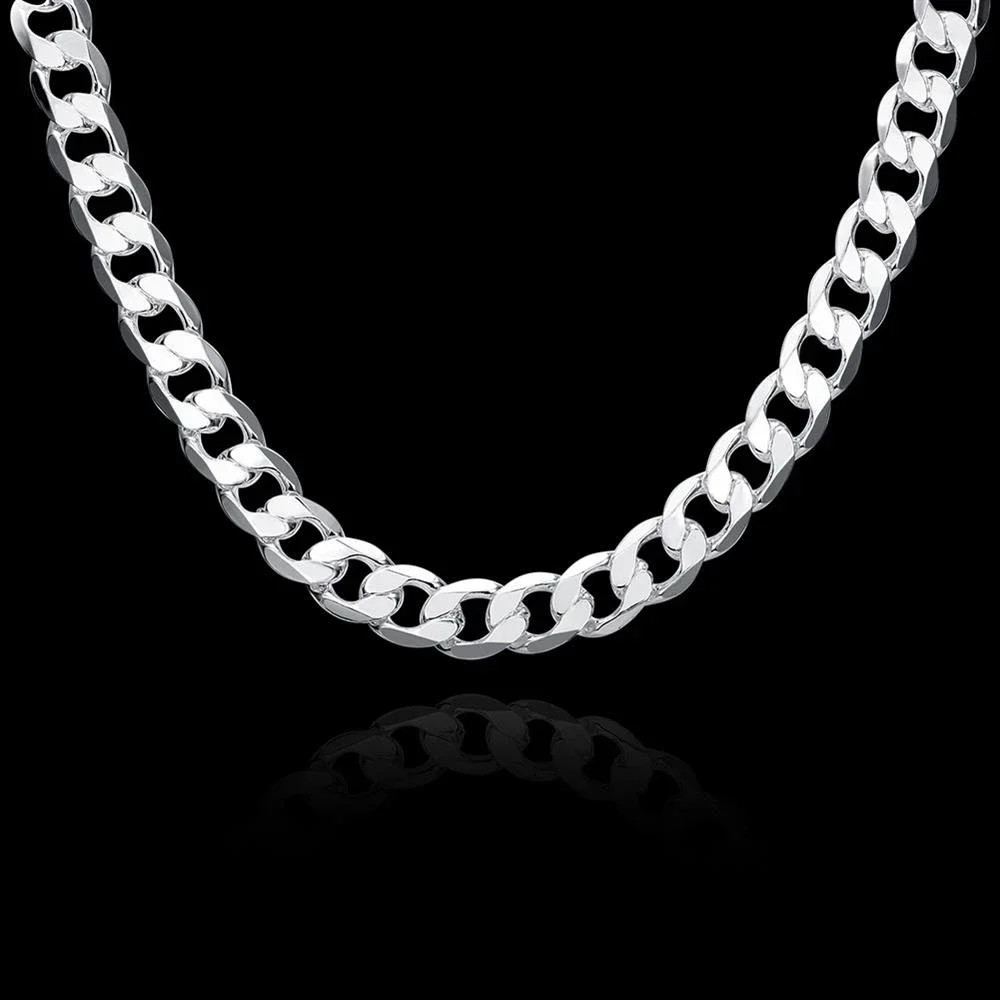 925 sterling Silver necklace for men classic 12MM chain 18-30 inch fine Fashion