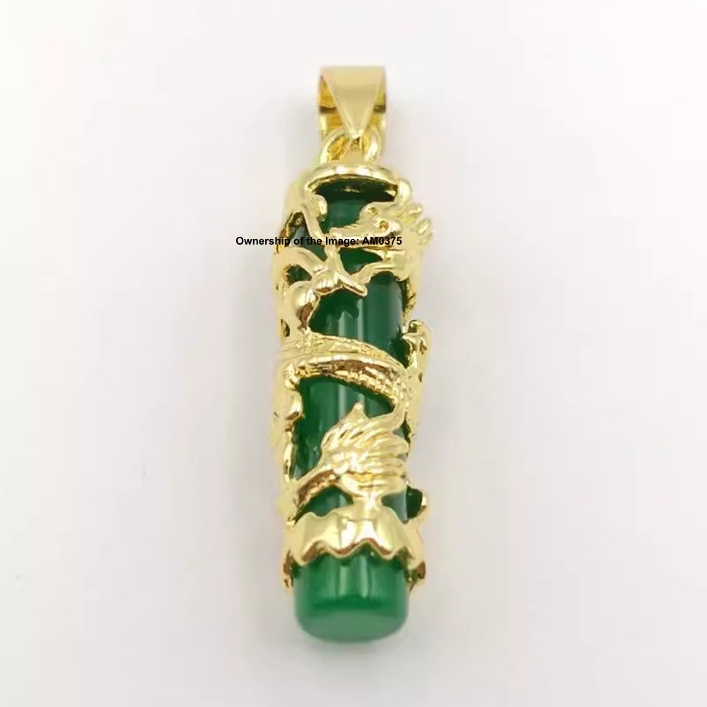 NEW Yellow Alloy Heating Jade Pendant Women Men Green Jade Dragon Pillar Pendant