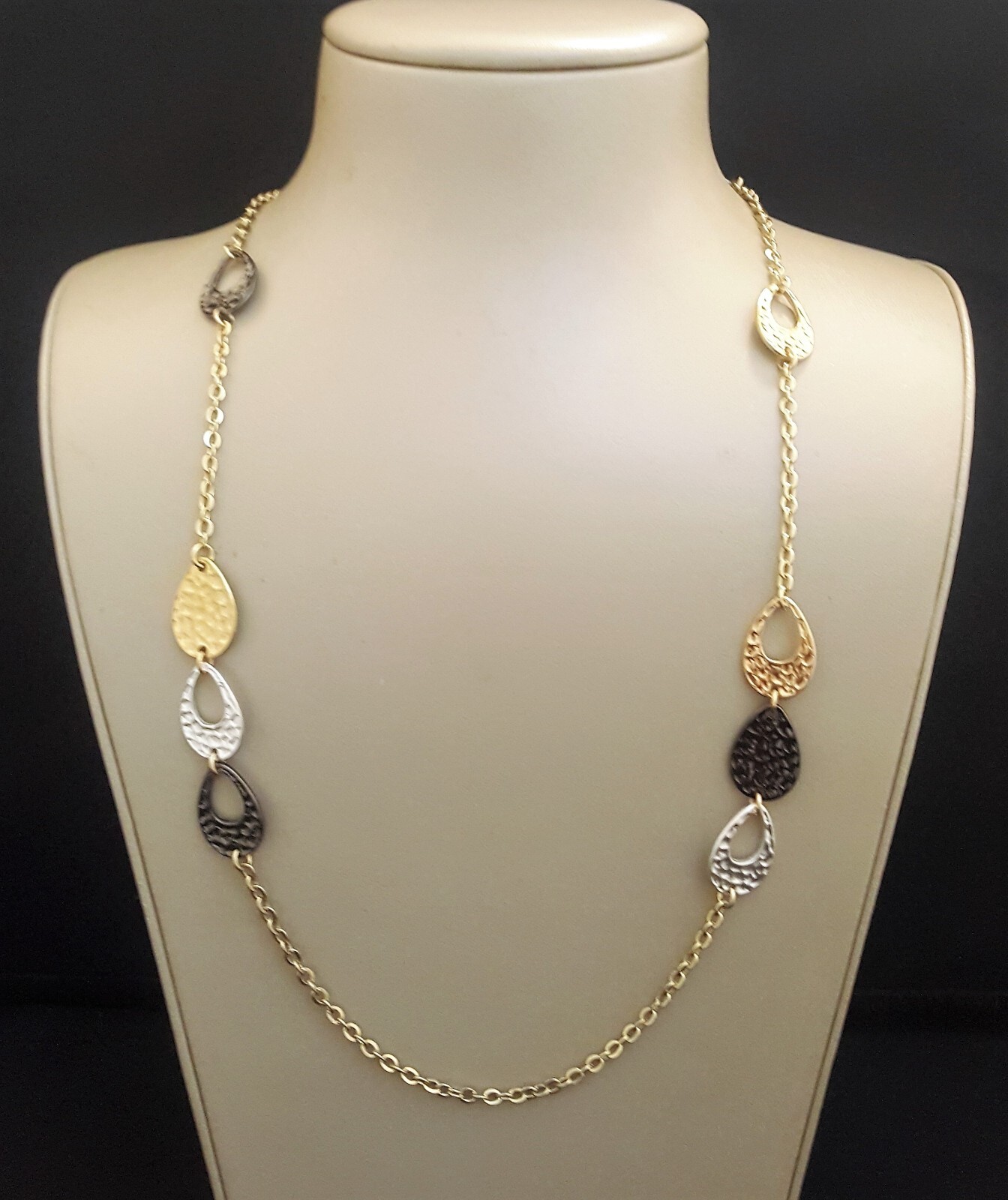 TALBOTS Women’s Tri Color Gunmetal , Gold & Silver Plated Station Necklace NWT