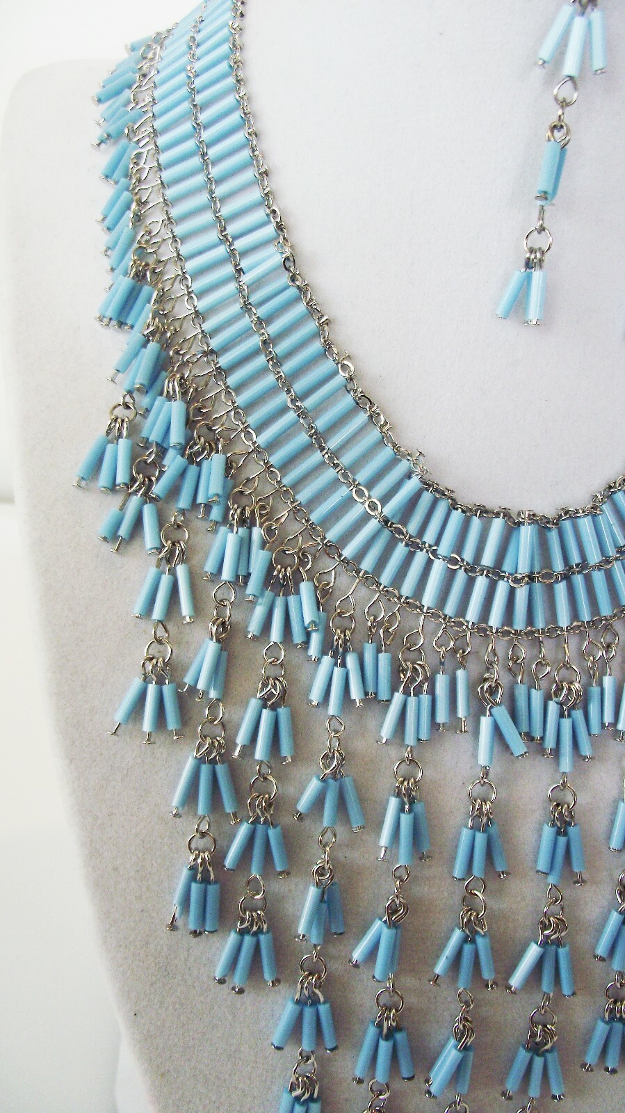 DESIGNER INSPIRED BLUE CRYSTAL BEAD HANDMADE NECKLACE EARRINGS JEWELRY SET NEW