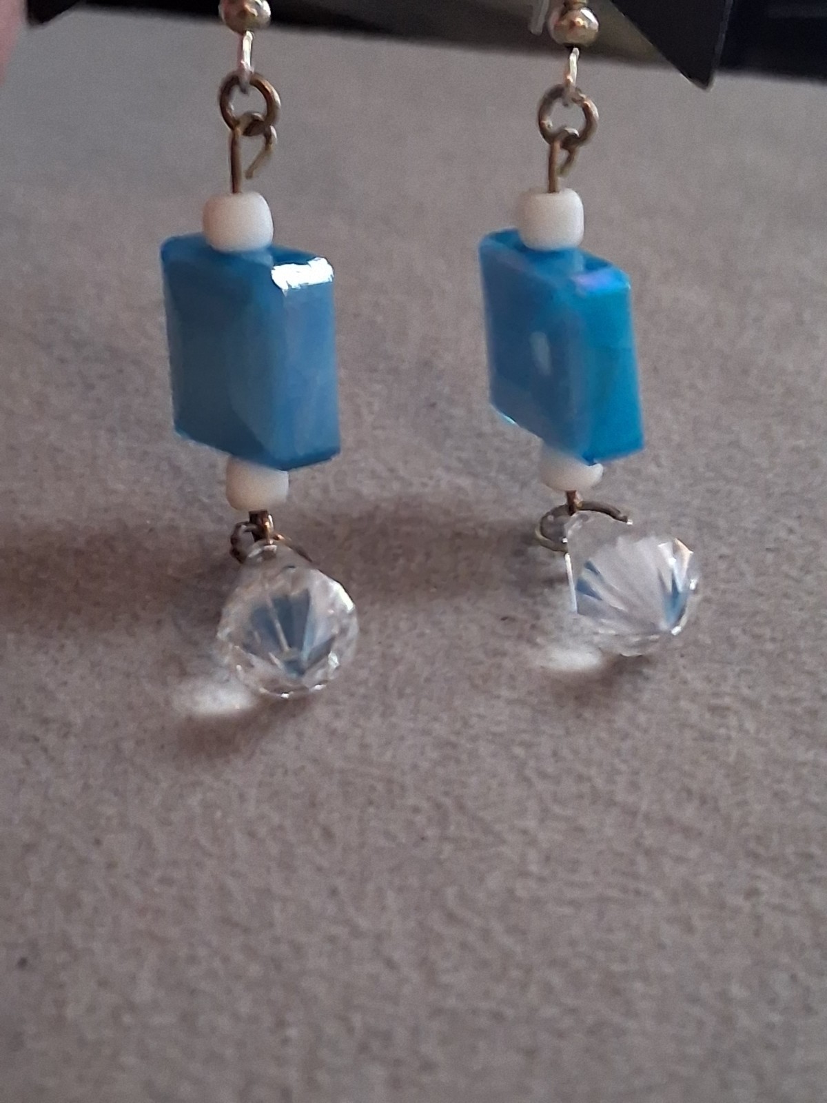 Aqua blue faceted crystal multi bead dangle drop earrings