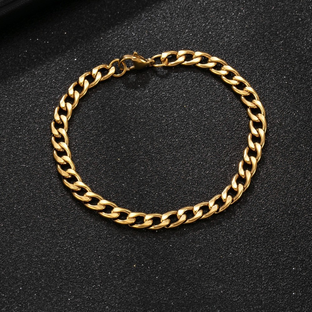 3PCS Fashion Mens Stainless Steel Flat Curb Chain Bracelets 20cm