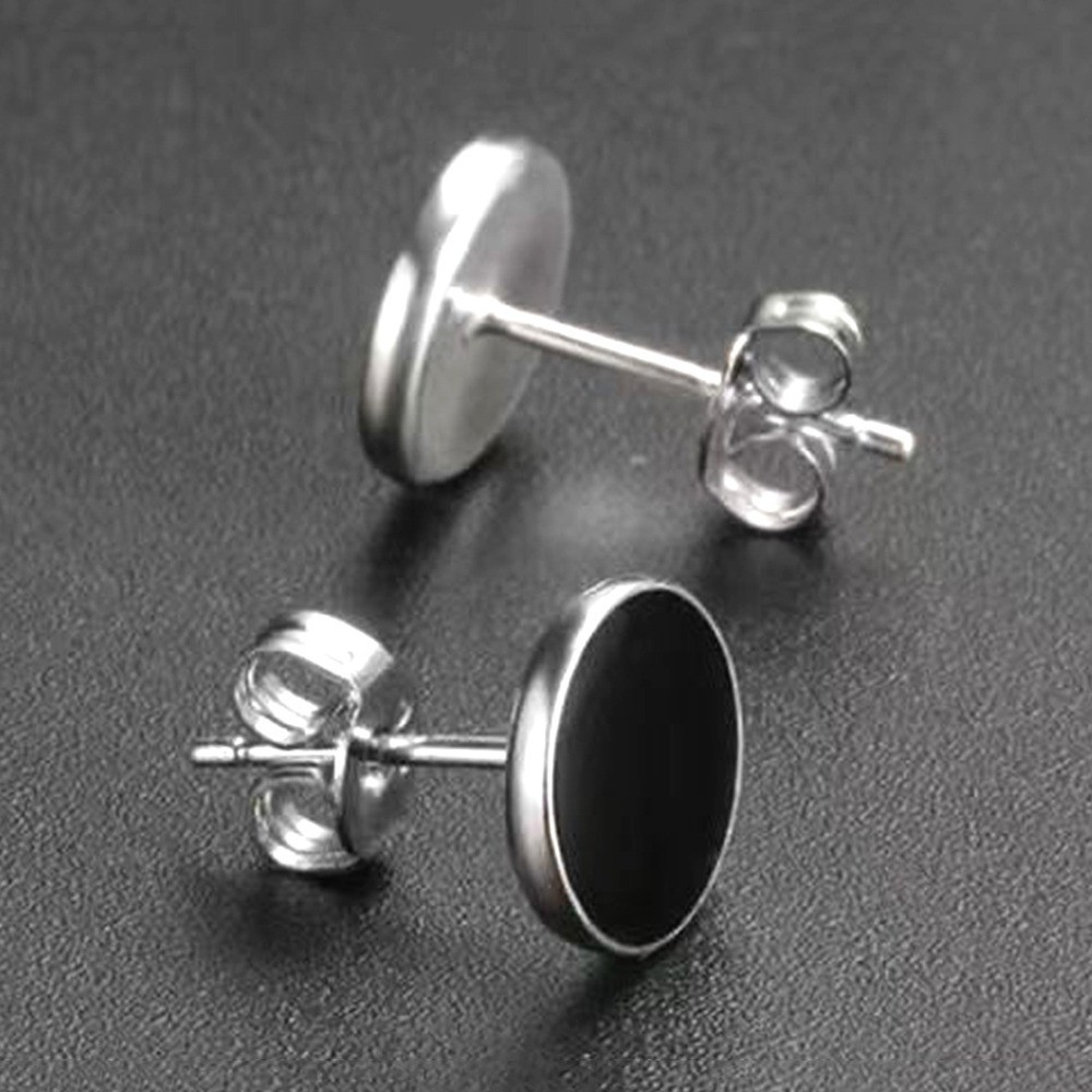 1 Pair Elegant Black Round Stud Earrings Lightweight Minimalist Gothic Hip Hop P