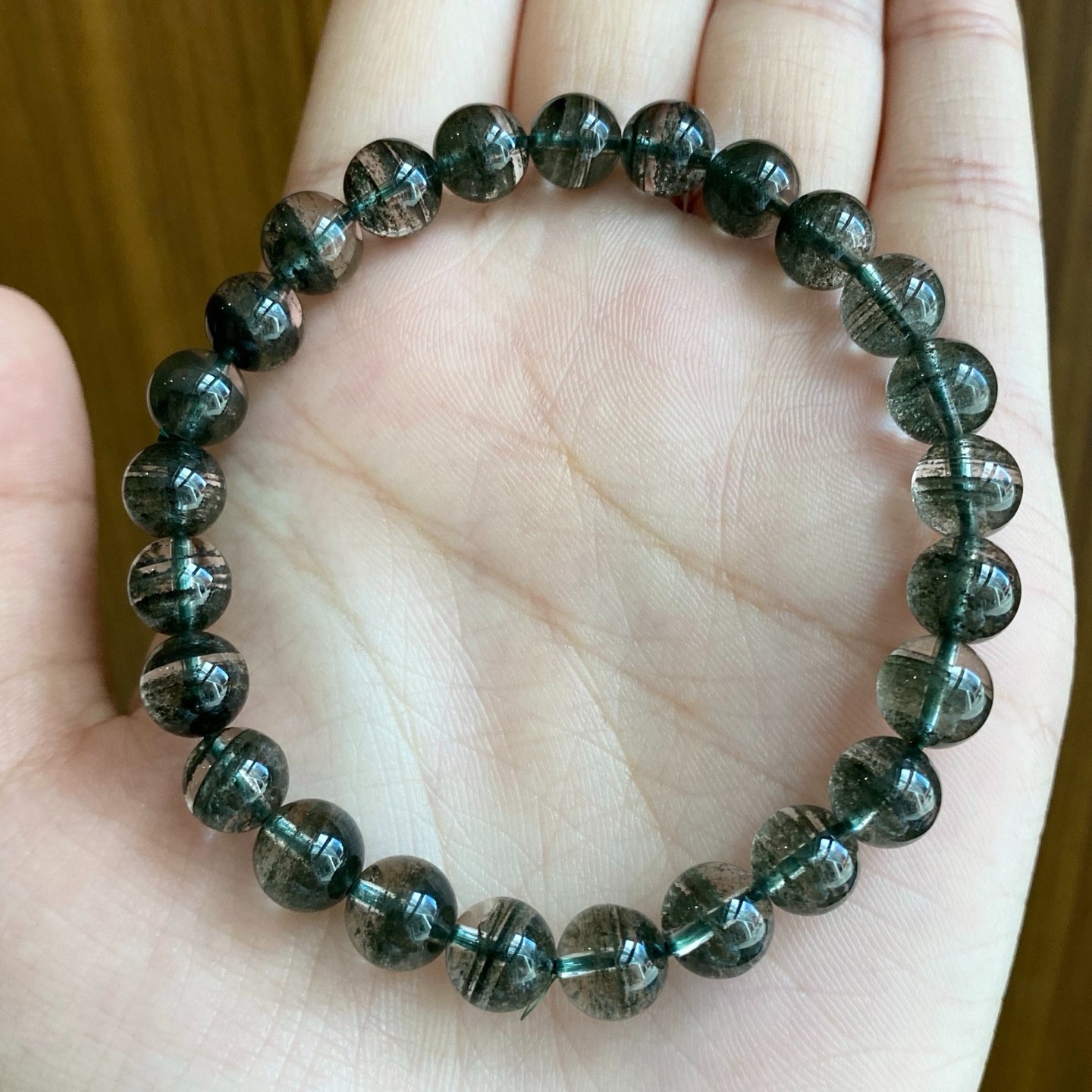 7.8mm Natural Green Phantom Quartz Bracelet healing Wealth Luck Crystal Jewelry
