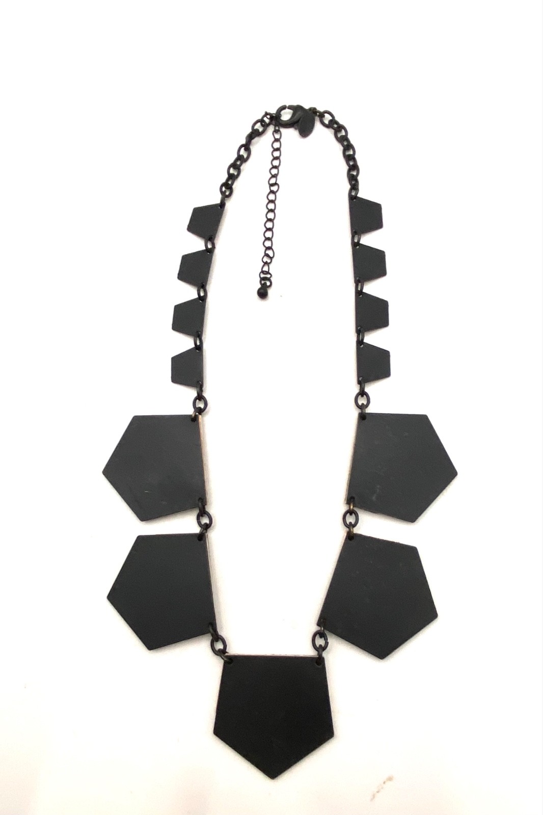 Express Black Triple Layer Pentagon Panel Necklace Tri-Tone Glitter Statement