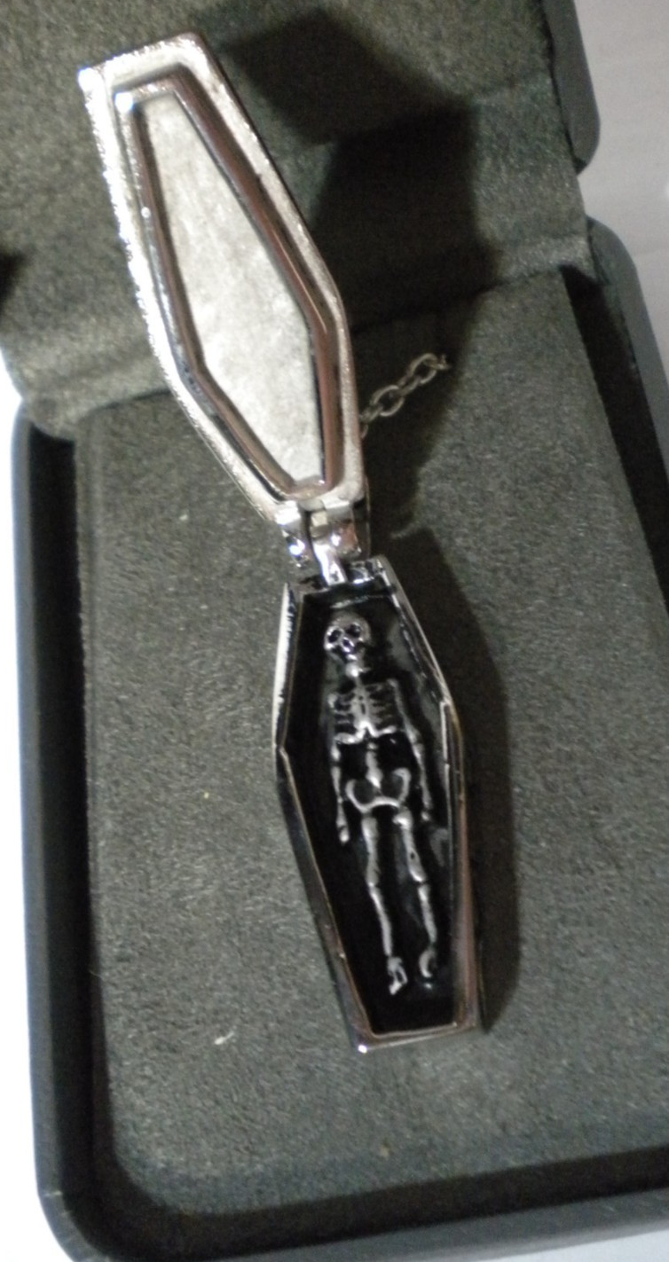 Chisel Coffin Casket Skeleton Pendant Necklace w/ Case Morbid Punk Goth Death
