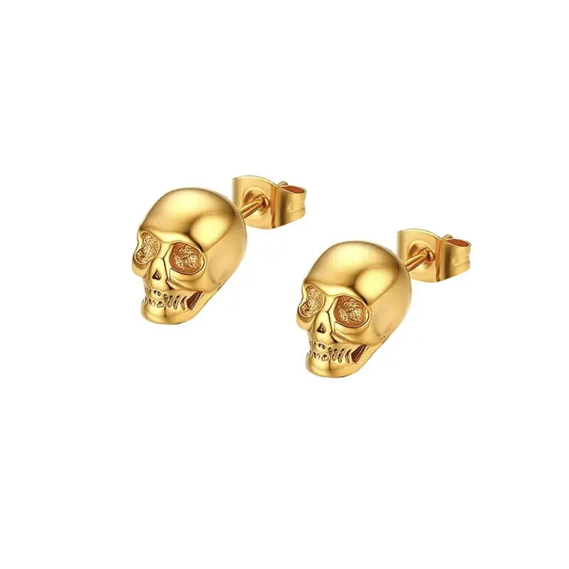 Men Women Inspired Spooky Gothic Gold Skull Stud Earrings for Everyday Halloween