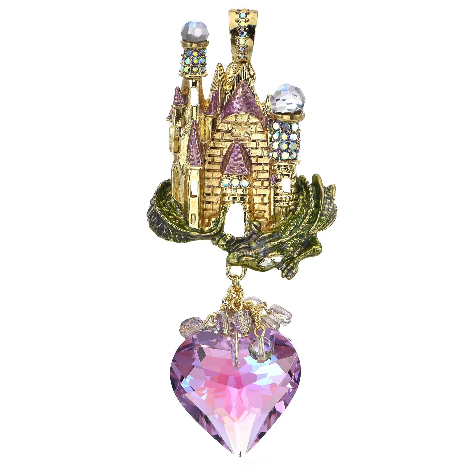 Kirks Folly Dragon Heart Crystal Castle Foldover Pendant – goldtone