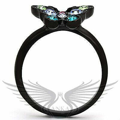 Top Grade Crystals Butterfly Shaped Black Ion Plated Ip Fashion Ring Tk986