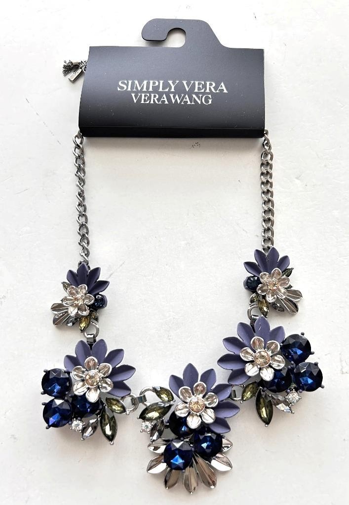 Simply Vera Wang necklace NEW with tag blue flowers bold statement