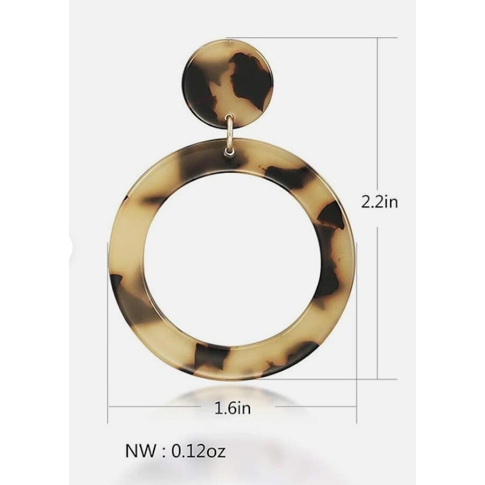 Acrylic Resin Tortoise Shell Drop Hoop Earrings Fashion Statement Dangle NEW