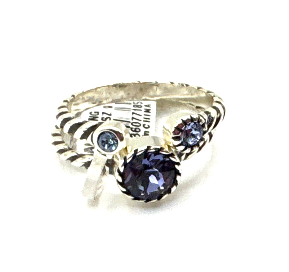 Brighton Halo Blue Purple Crystals Stackable Silver Ring Size 8/9-2 Rings