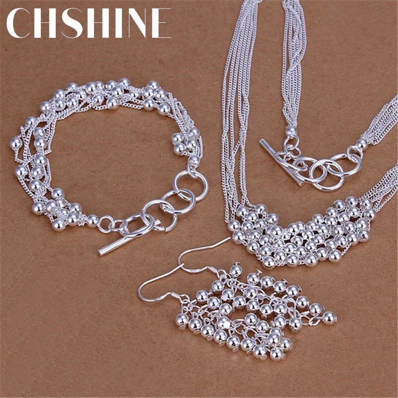 CHSHINE 925 Sterling Silver Grape beads Bracelet necklace earrings Jewelry set