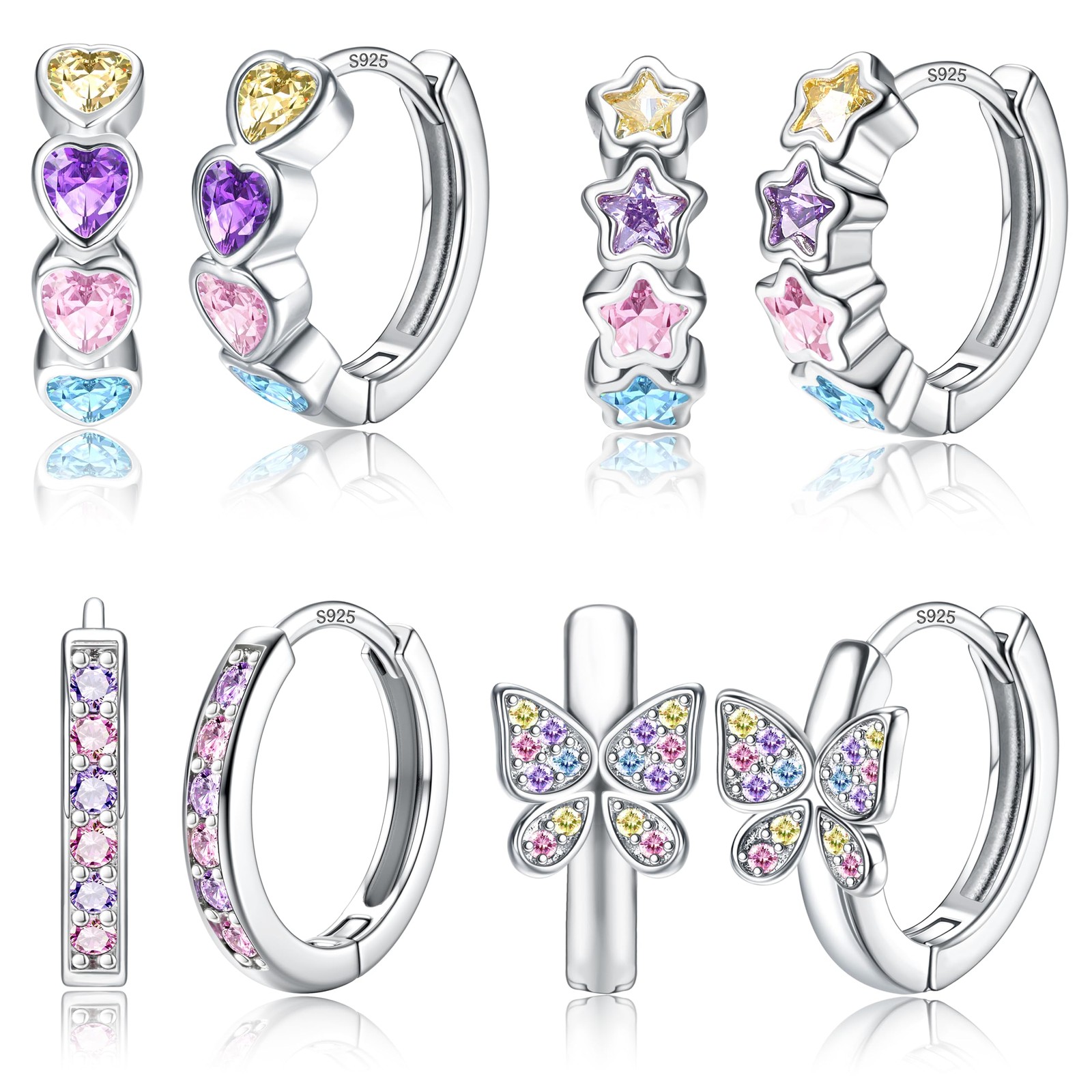 925 Sterling Silver Post Small Hoop Earrings For 10 millimeters, Colorful