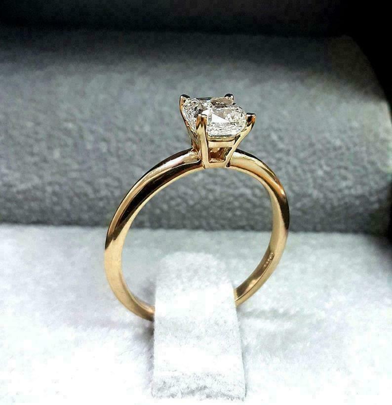 2Ct Cushion-Cut Simulated Diamond Solitaire Wedding Ring 14K Yellow Gold Finish