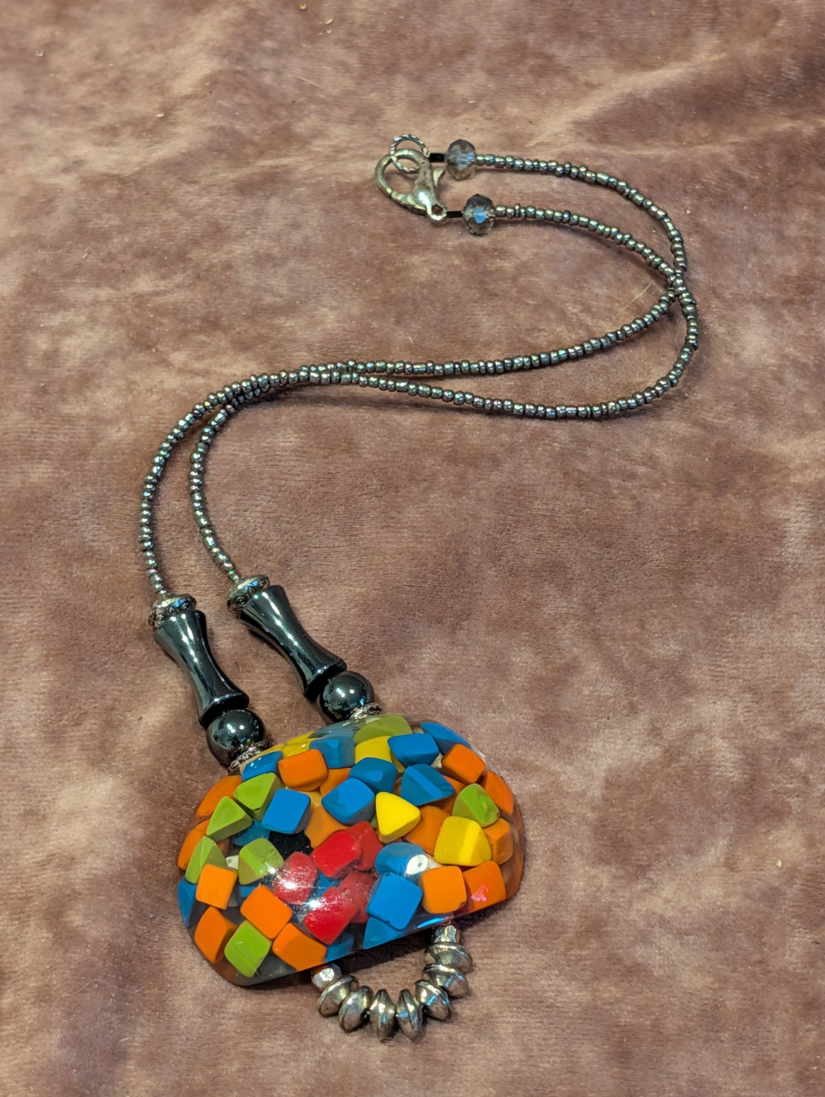 Vintage Marion Godart Paris Clear Lucite Multicolor Confetti Statement Necklace