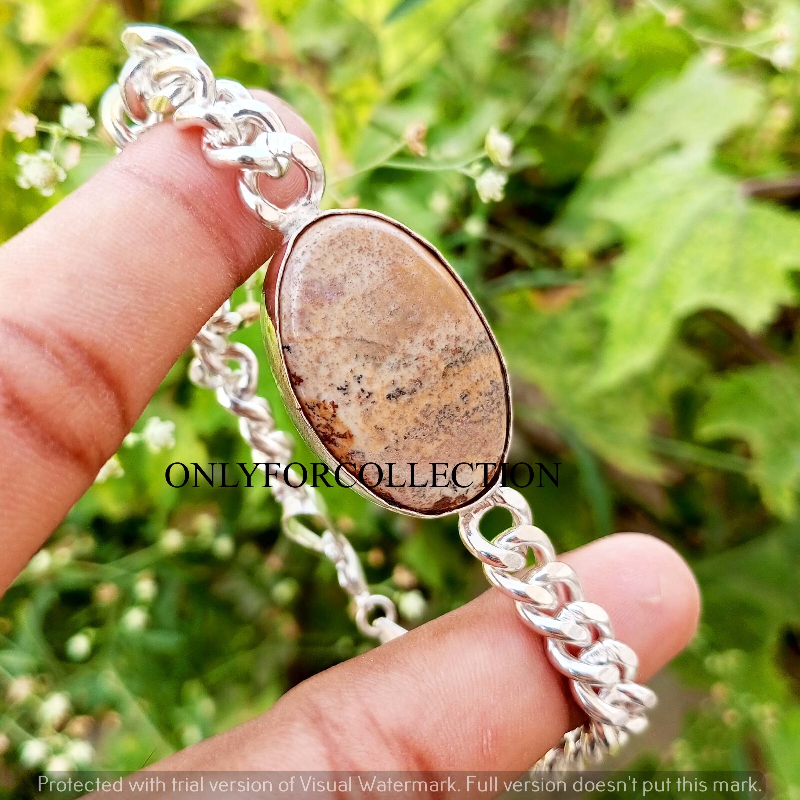 Awesome Picture Jasper Gemstone 925 Sterling Silver Plated 1 PC Chain Bracelet