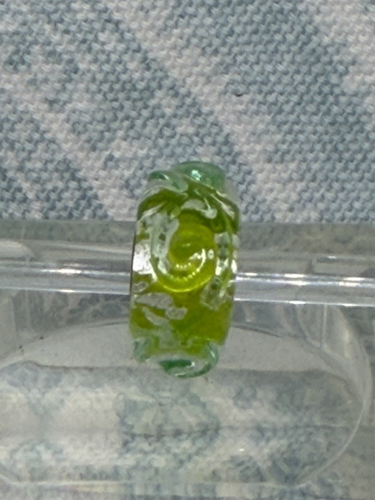Authentic Trollbeads OOAK Lime Scroll on Silver Foil CC, New & Rare (16.0)