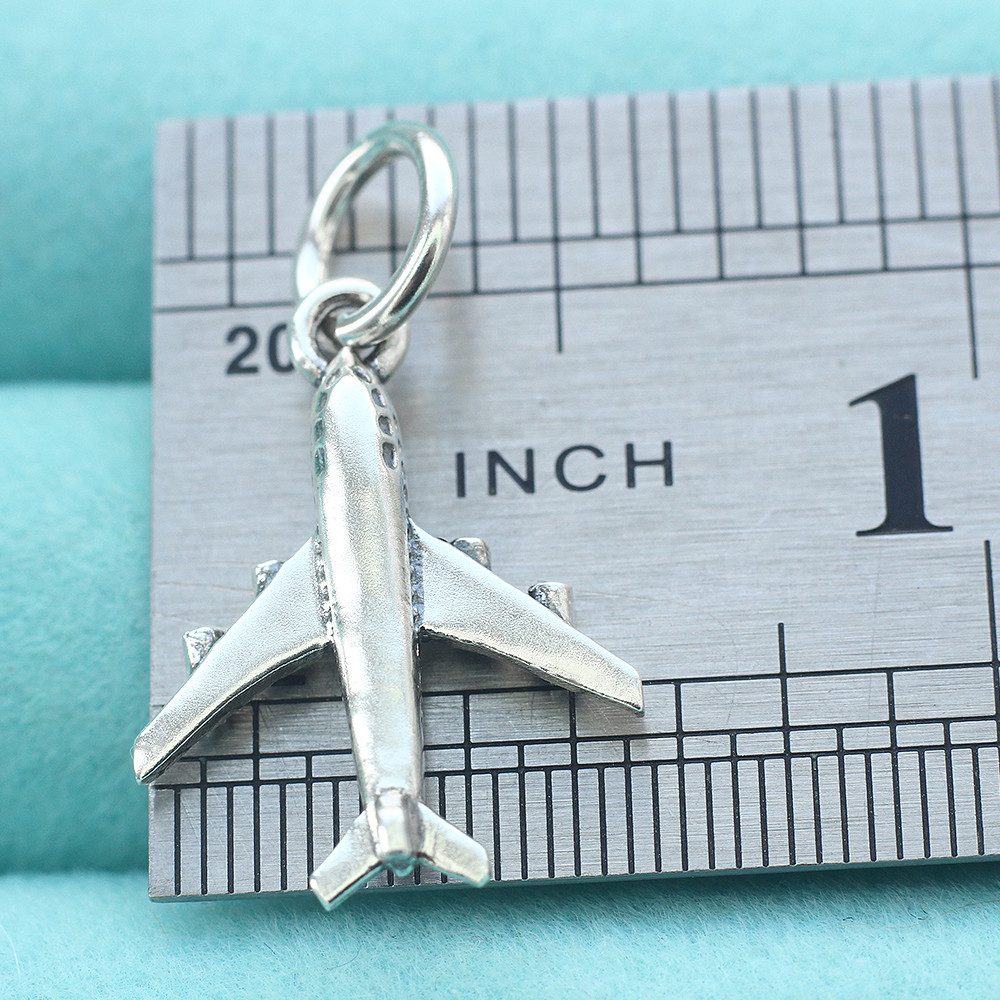 Airplane Charm Pendant 925 Sterling Silver Airliner Passenger Plane For Necklace