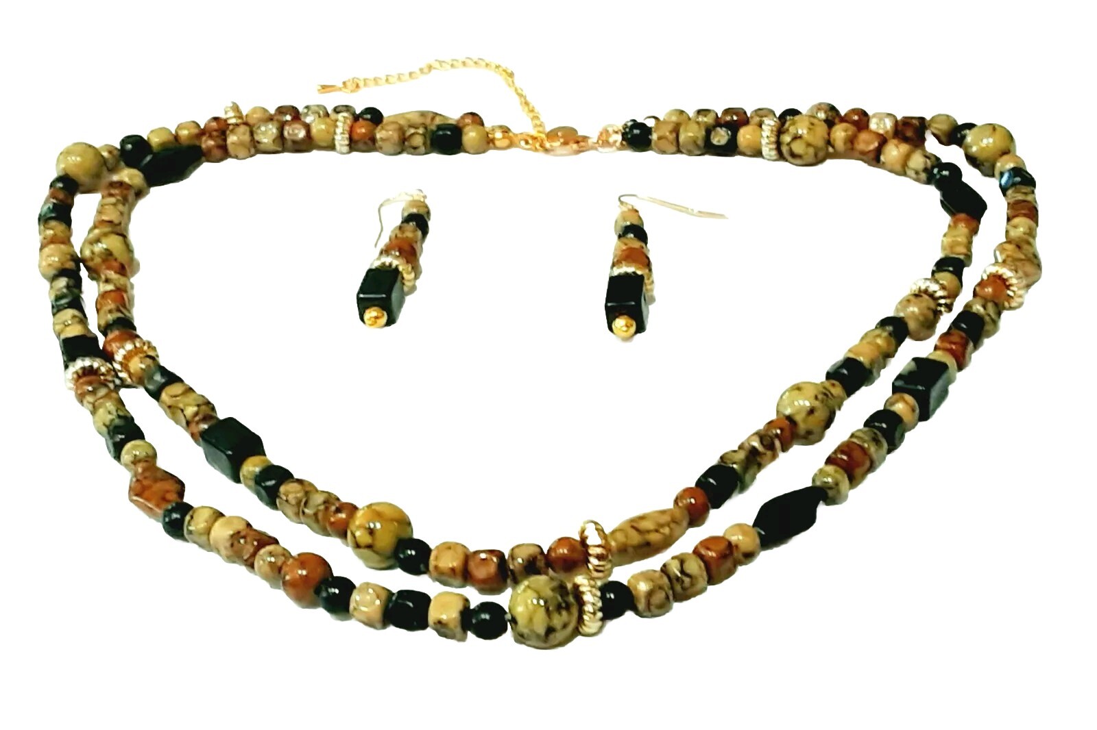 STELLA and DOT 🧿 Stunning 2 Strand Brown Tones 11″L Necklace + 2″L Earrings Ap5
