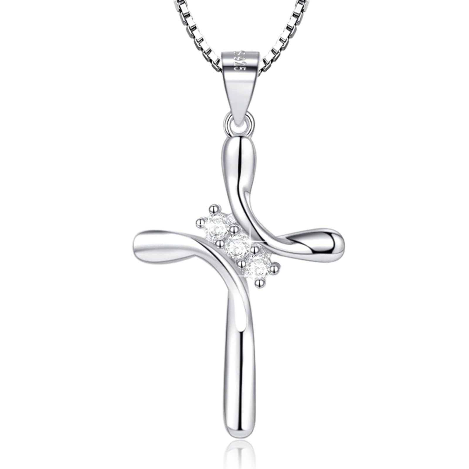 EVERU 925 Sterling Silver Cross Necklaces for Women April Birthstone Necklace…