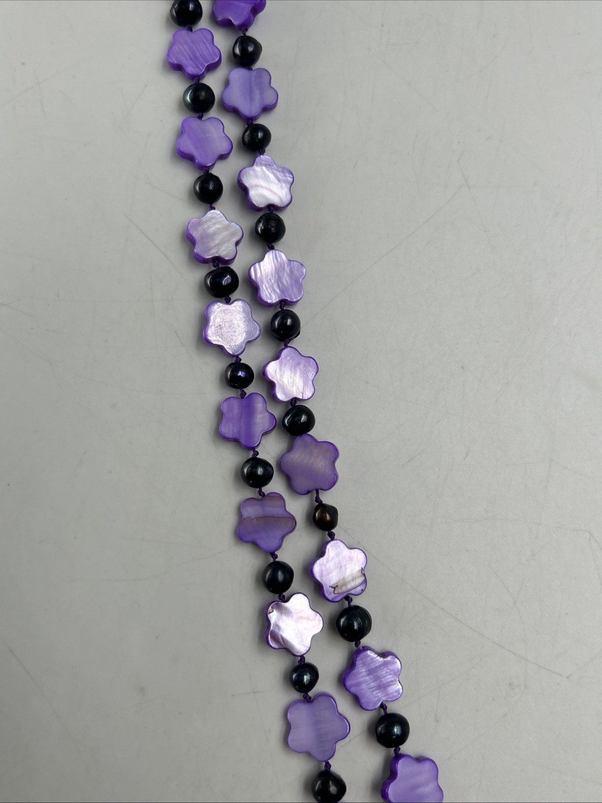 Boho Purple Flower Glass Bead Briolette Necklace 35 in And Bracelet